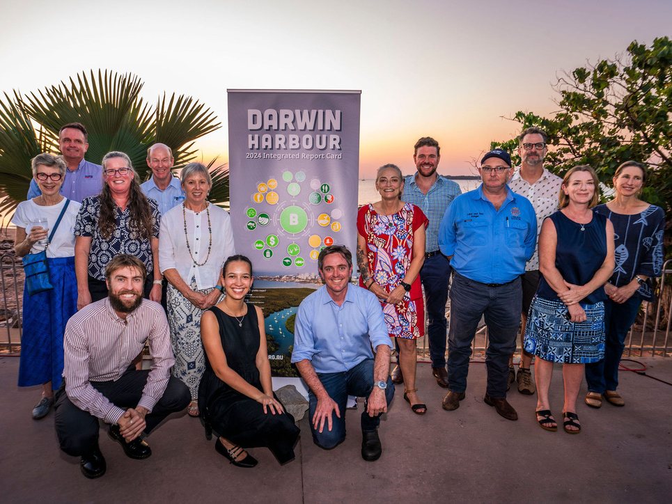 Launch of the 2024 Darwin Harbour Integrated Report Card on the Darwin waterfront at sunset